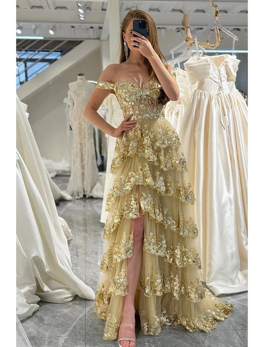 Mermaid Prom Dresses Corsets Dress Wedding Guest Evening Party Court Train Sleeveless Off Shoulder Tulle with Sequin Slit Masquerade Dress