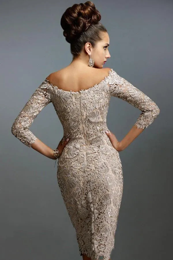 Elegant Lace Sheath Mother of the Bride Dress with 3/4 Sleeves – Plus Size Wedding Guest Dress