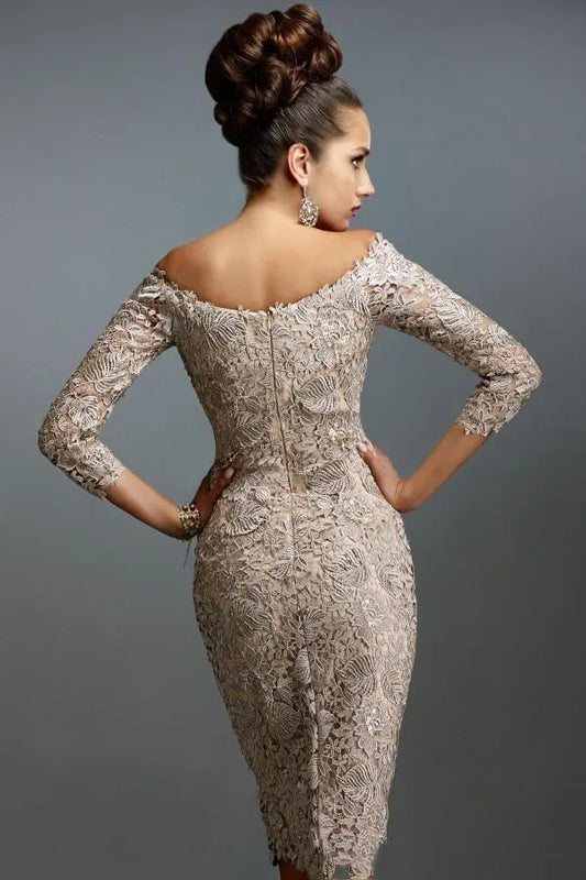 Elegant Lace Sheath Mother of the Bride Dress with 3/4 Sleeves – Plus Size Wedding Guest Dress