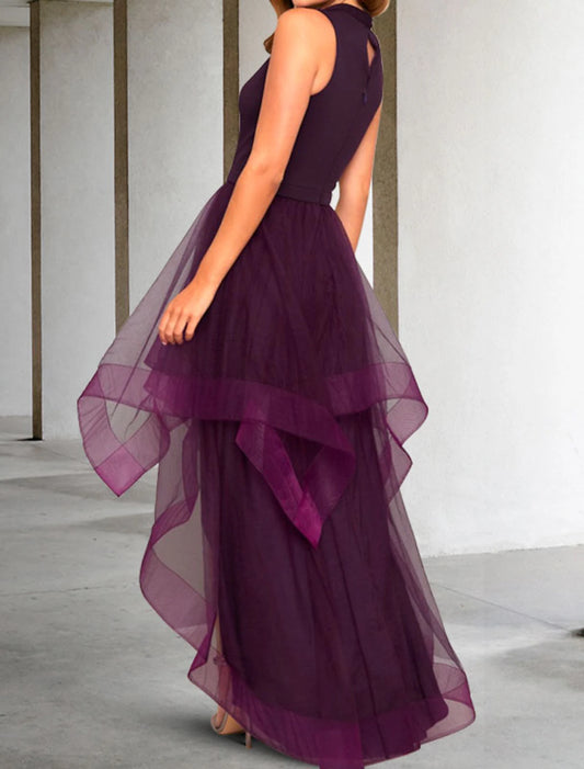A-Line Prom Dresses Elegant Dress Prom Asymmetrical Sleeveless Jewel Neck Fall Wedding Guest with Pleats Derby Dresses