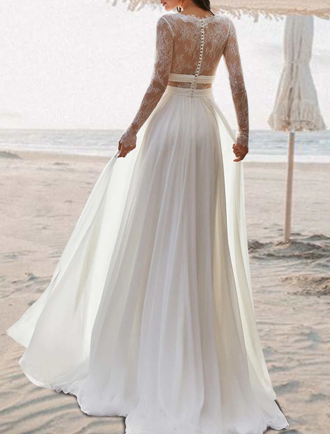 Beach Wedding Beach Open Back Boho Wedding Dresses A-Line V Neck Sleeveless Floor Length Chiffon Bridal Gowns With Pleats