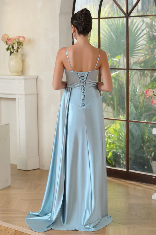 Sky Blue Sweetheart Mermaid Long Prom Dress with Slit