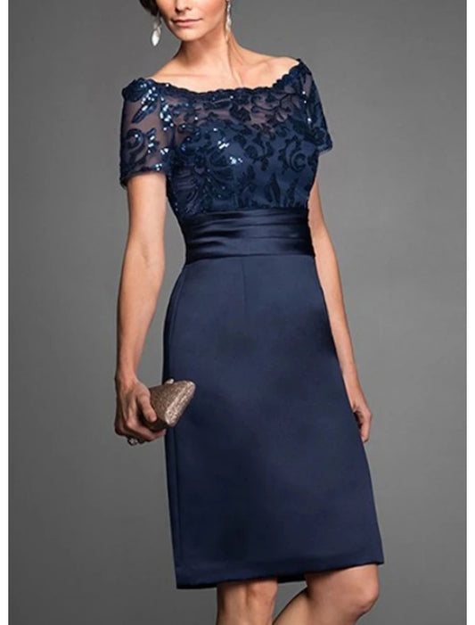 Elegant Off Shoulder Knee Length Dress for Wedding Guest