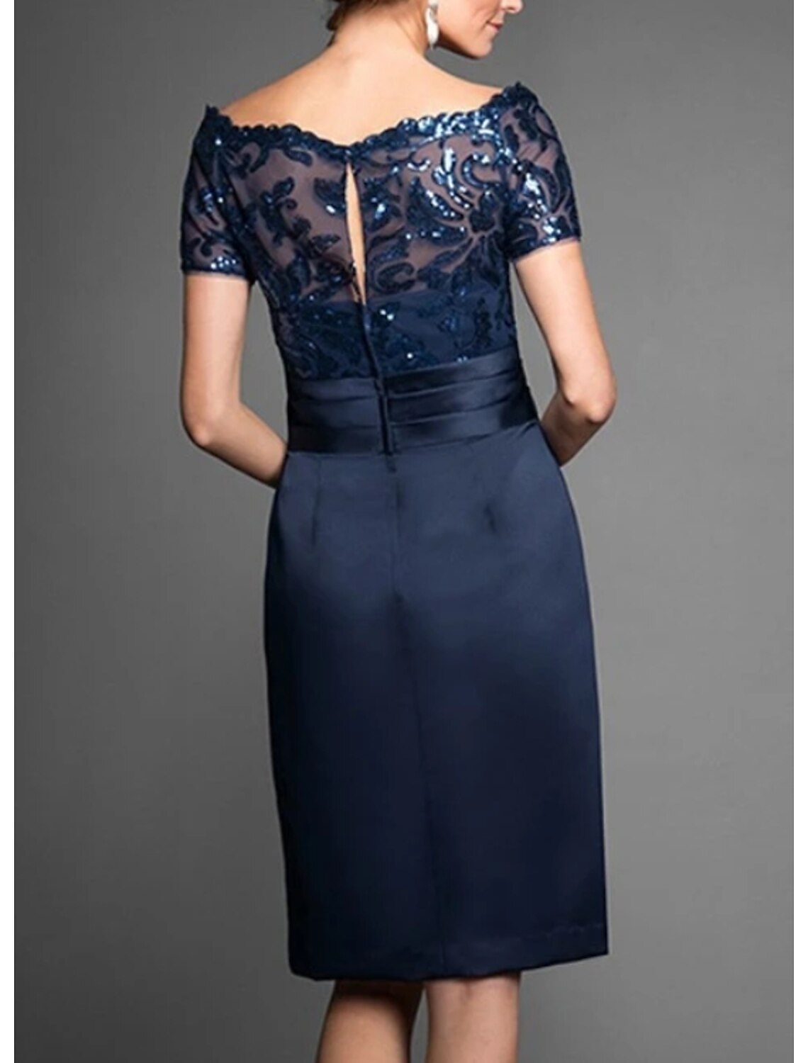 Elegant Off Shoulder Knee Length Dress for Wedding Guest