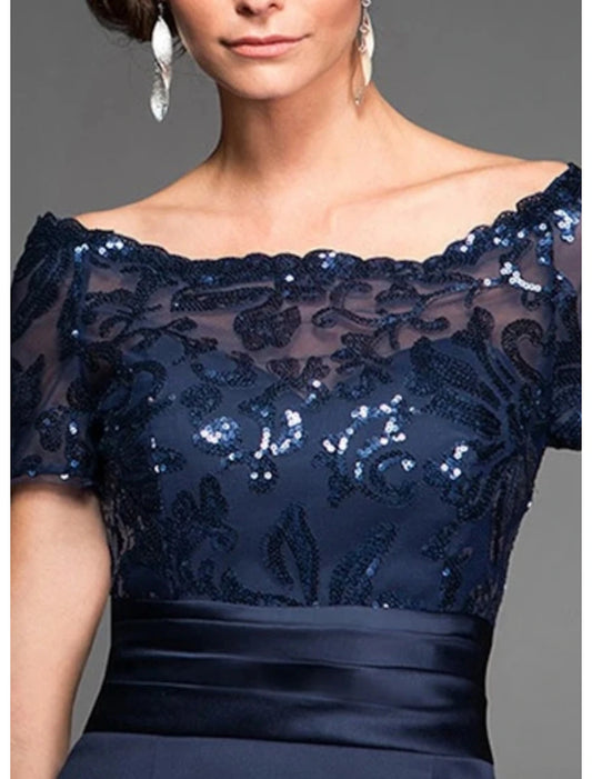 Elegant Off Shoulder Knee Length Dress for Wedding Guest
