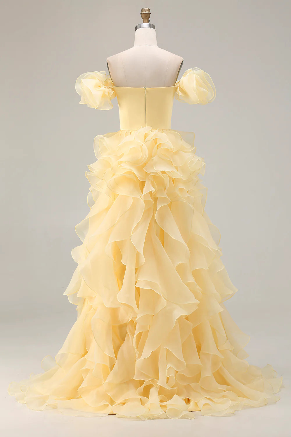 Yellow Satin Long Off the Shoulder Prom Dress with Ruffles