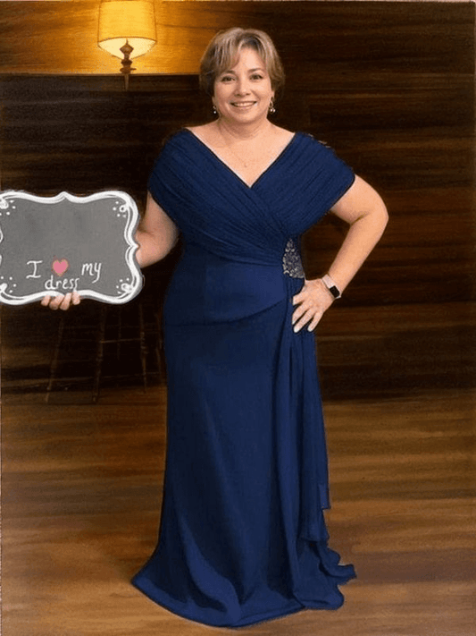 Sheath/Column Chiffon Ruched V-neck Sleeveless Floor-Length Mother of the Bride Dresses