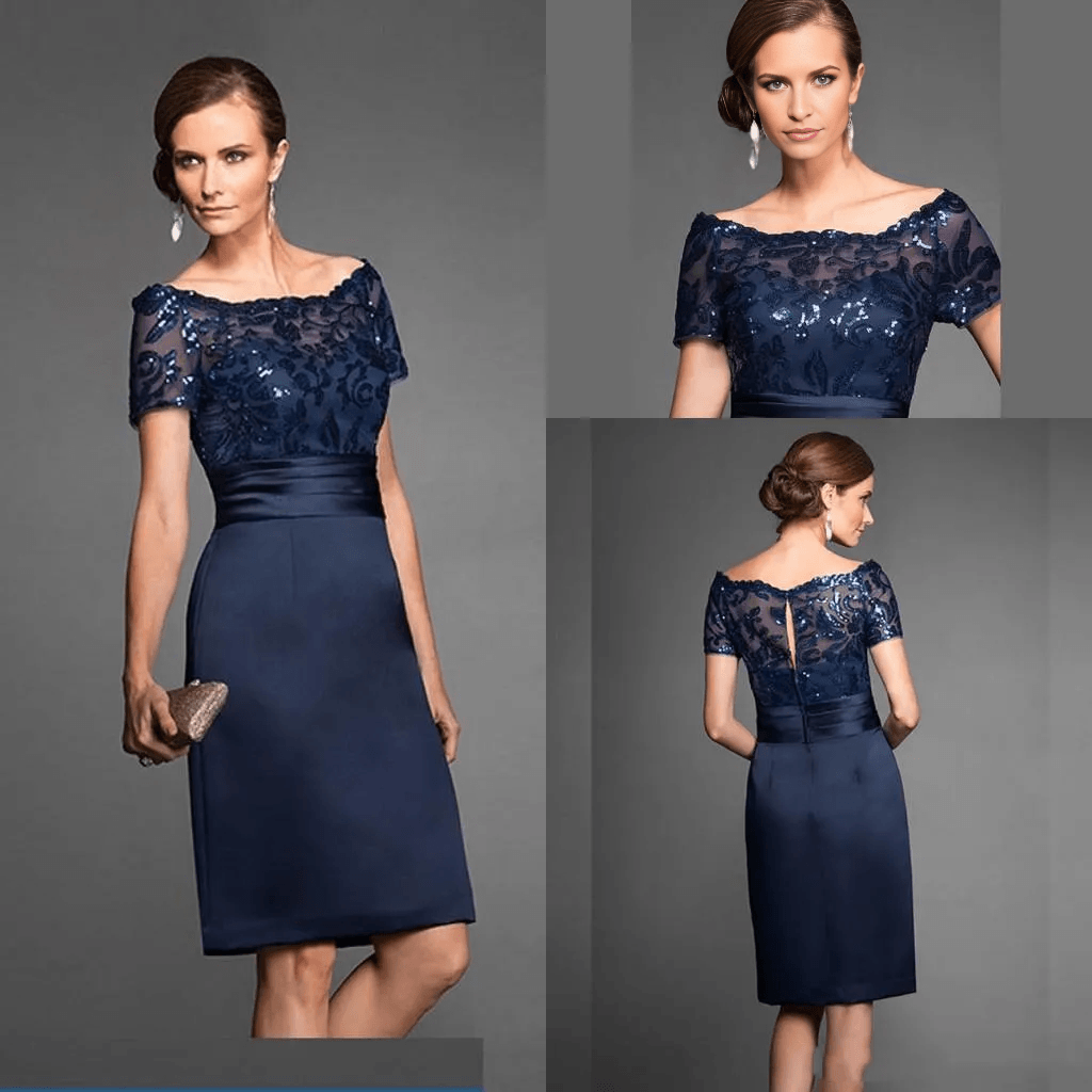 Elegant Off Shoulder Knee Length Dress for Wedding Guest
