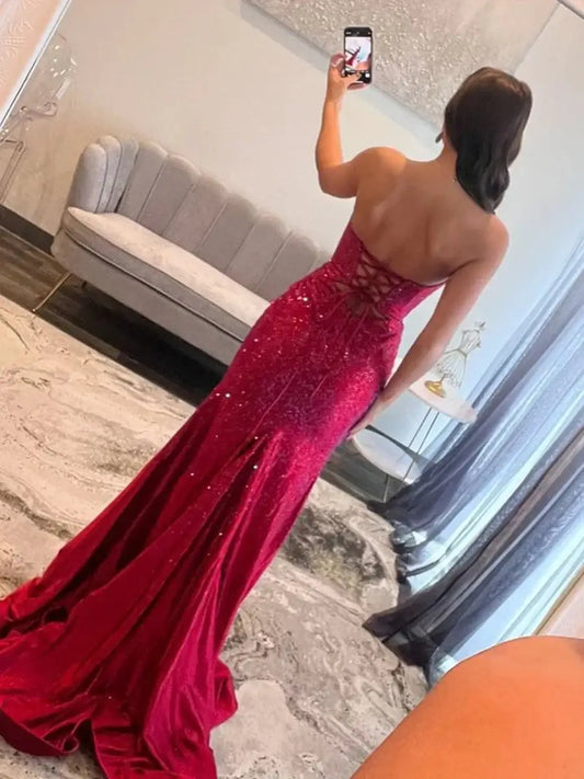 Glitter Mermaid Yellow Sweetheart Cut-out Long Prom Dress with Beading