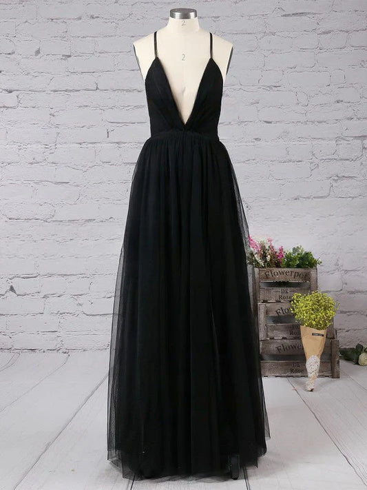 Sexy A-Line V-Neck Tulle Floor-Length Prom Dress with Split Front