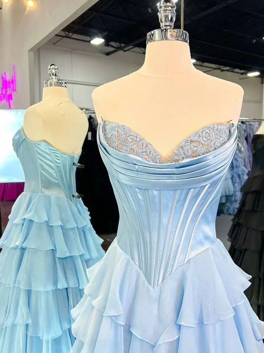 Strapless A-Line Ruffle Long Prom Dress With Split