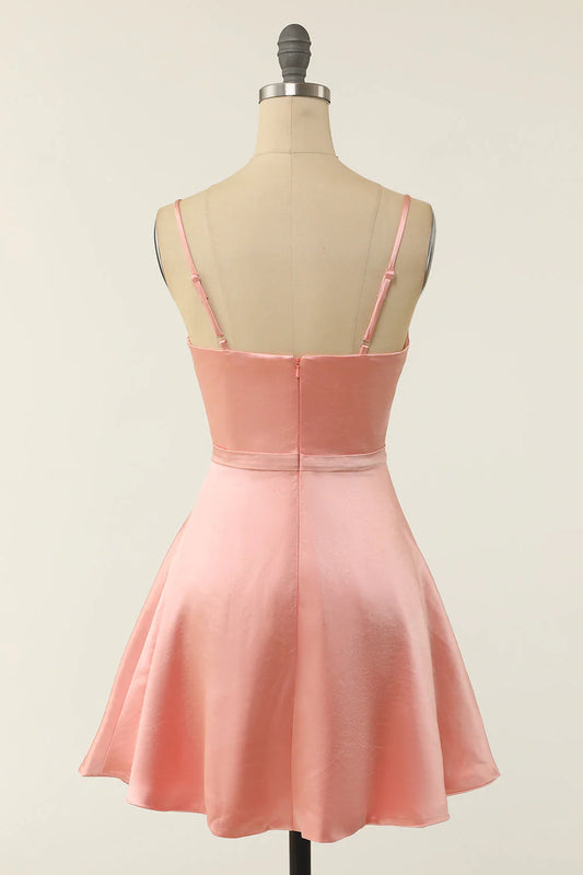 Cute A Line Spaghetti Straps Blush Short Homecoming Dress