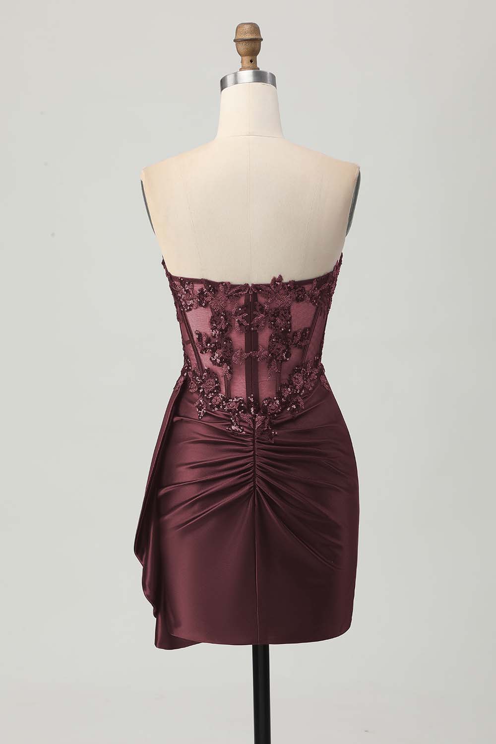 Sparkly Burgundy Sweetheart Corset Short Homecoming Dress