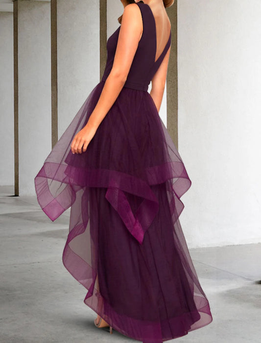 A-Line Cocktail Dresses Elegant Dress Kentucky Derby Semi Formal Tea Length Sleeveless V Neck Fall Wedding Guest Organza with Ruched Derby Dresses