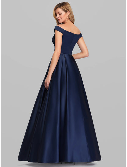 A-Line Evening Gown Party Dress Elegant & Luxurious Dress Wedding Guest Formal Evening Floor Length Sleeveless Plunging Neck Satin with Ruched