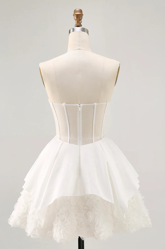 White Strapless Tiered Short Corset Homecoming Dress with Ruffles