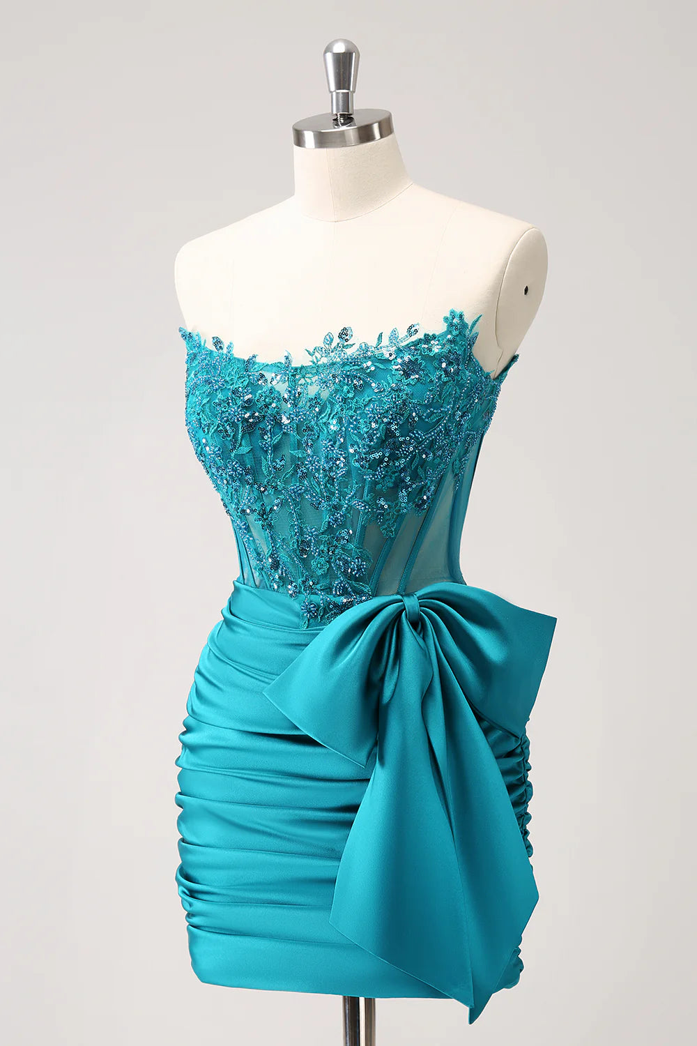 Taooobao™ Unique Peacock Tight Strapless Corset Pleated Short Beaded Homecoming Dress with Bow