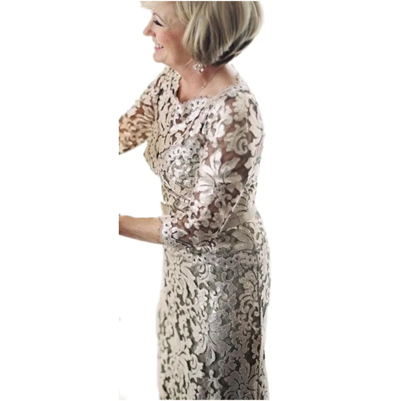 Sheath/Column Lace Sash/Ribbon/Belt Scoop 3/4 Sleeves Floor-Length Mother of the Bride Dresses