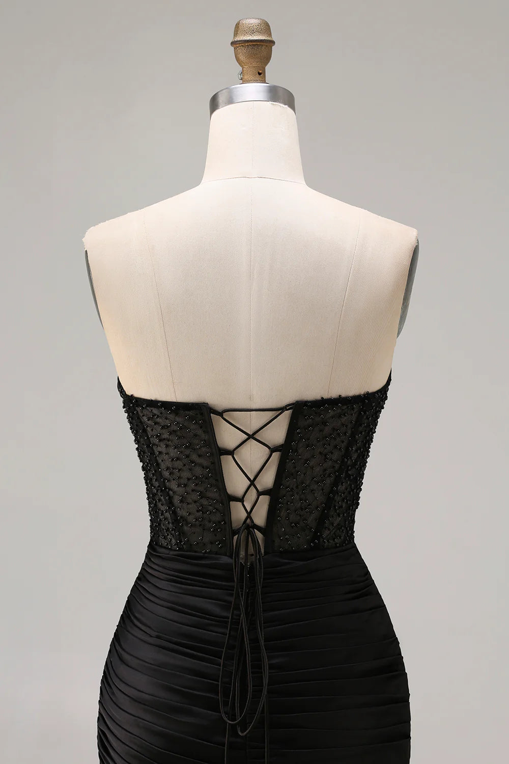 Black Mermaid Tiered Ruched Long Prom Dress with Beading