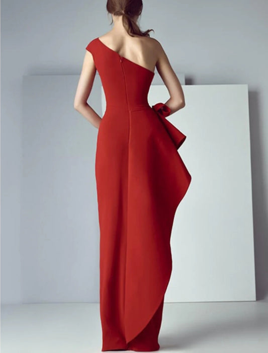 Sheath / Column Beautiful Back Elegant Engagement Formal Evening Dress One Shoulder Sleeveless Floor Length Satin with Draping dress