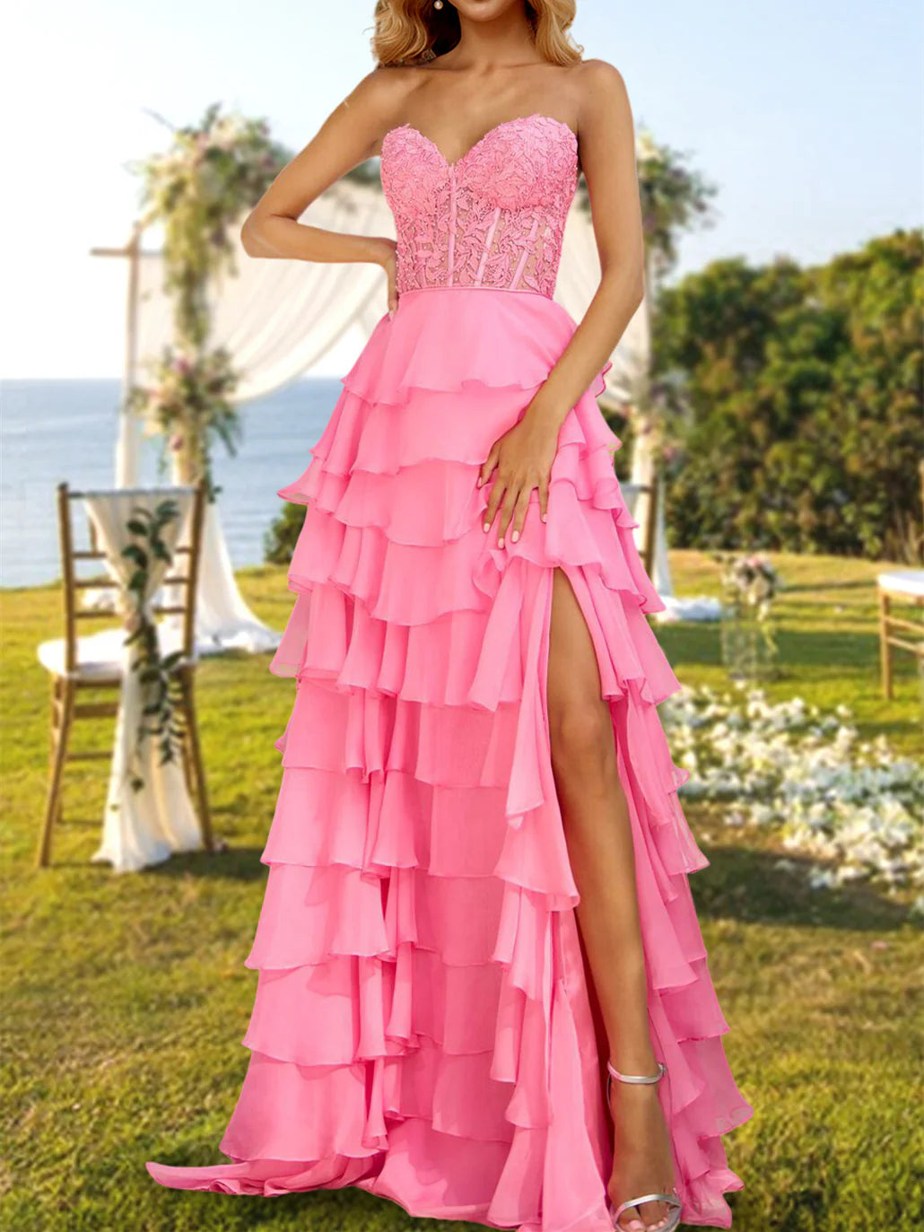A-Line/Princess Strapless Long Prom Evening Party Dresses with Sequins