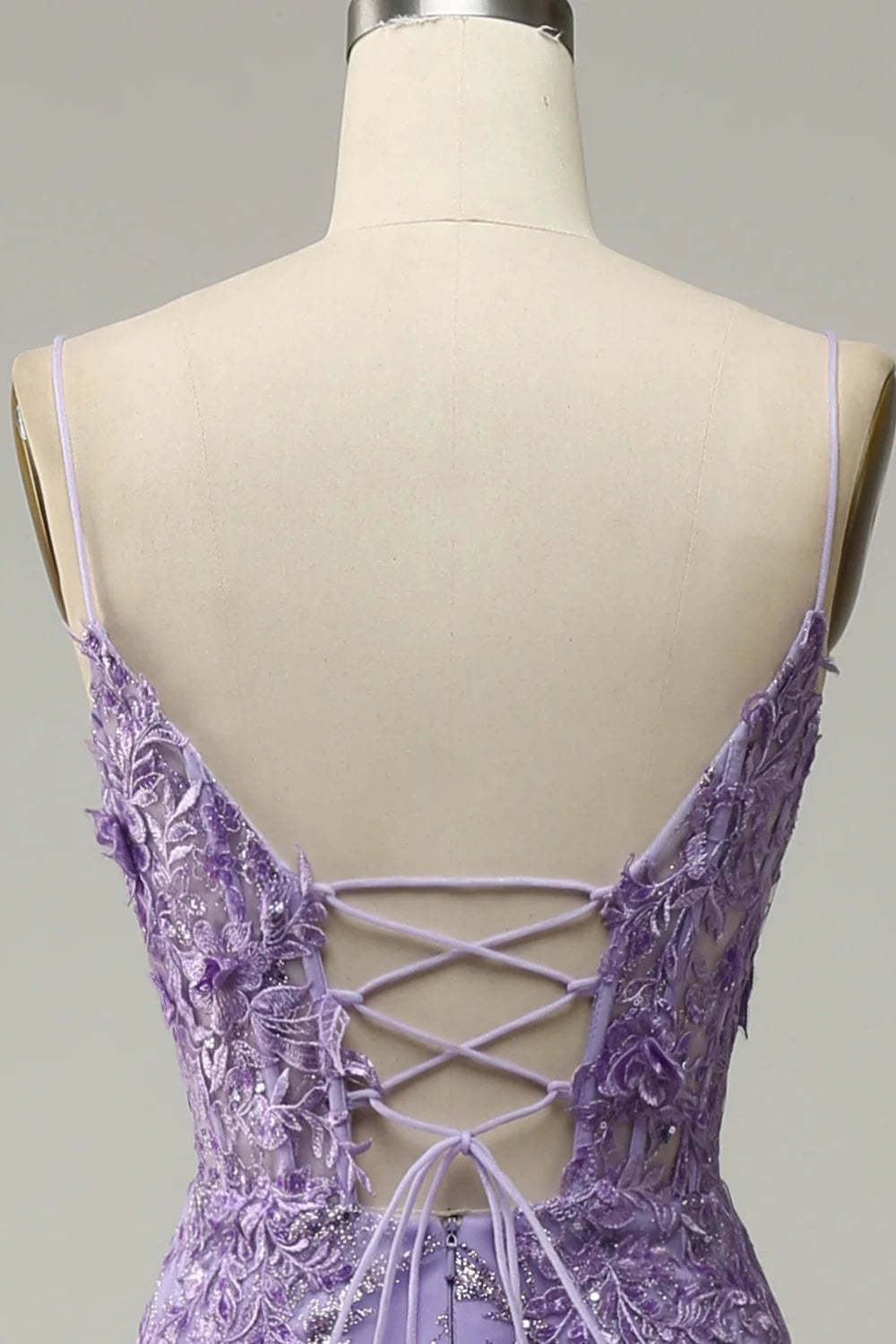 A-Line Spaghetti Straps Beaded Purple Mermaid Prom Dress
