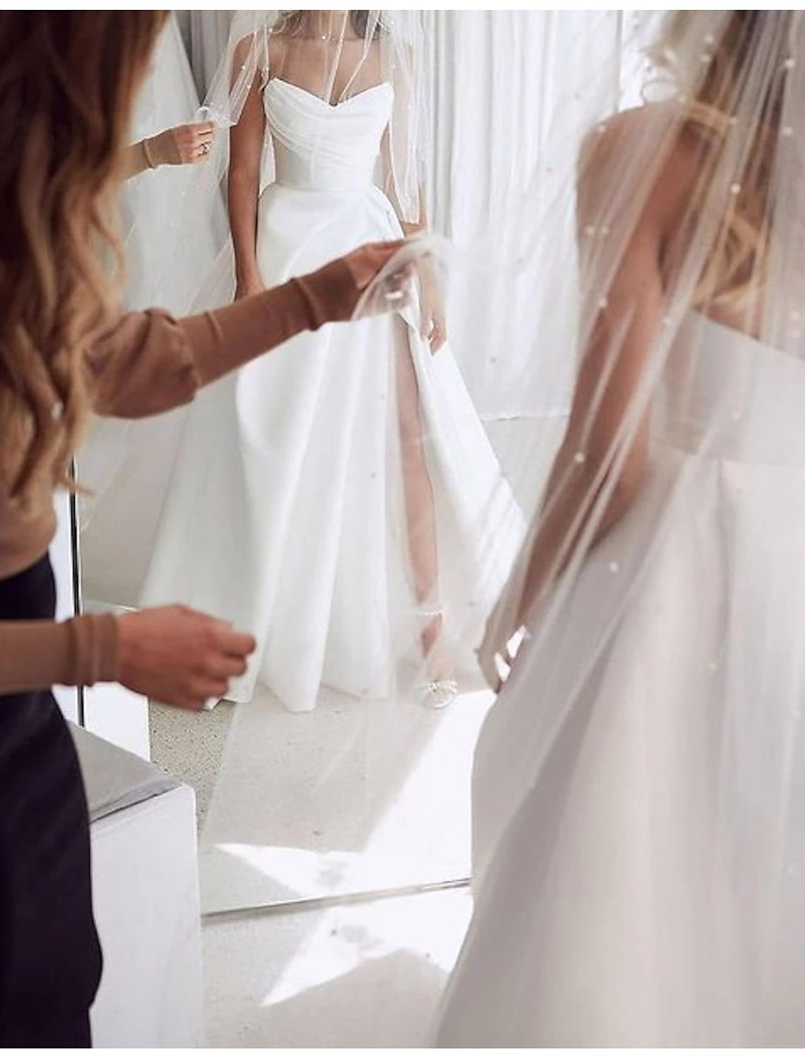 Engagement Sexy Wedding Dresses A-Line Sweetheart Strapless Court Train Satin Bridal Gowns With Split Front