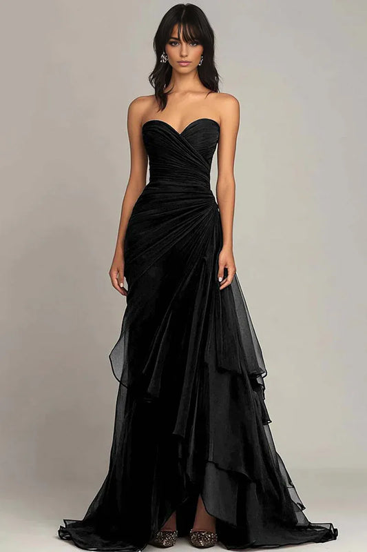 Dark Green Sweetheart Ruched Ruffled Formal Dress