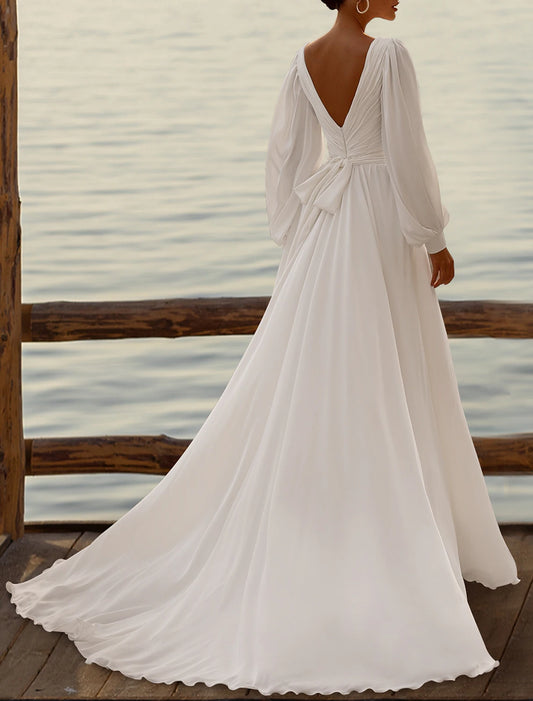 Wedding Dresses Wedding Dresses Camisole Sleeveless Tea Length Chiffon Bridal Gowns With Pleats Solid Color