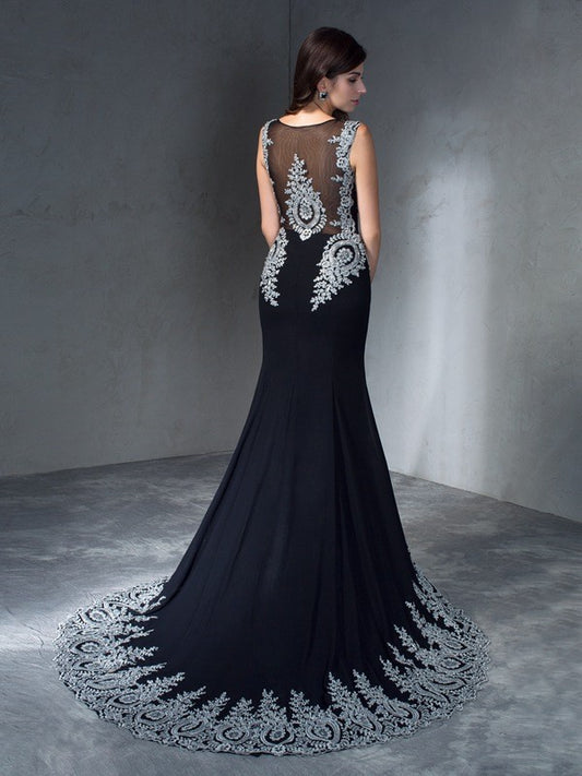 Trumpet/Mermaid Scoop Applique Sleeveless Long Chiffon Dresses