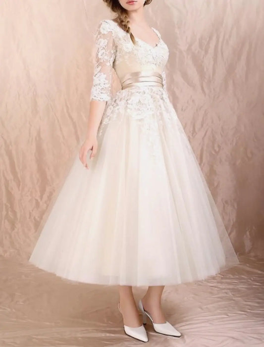 A-Line Black Dress Cocktail Dresses Elegant Dress Engagement Prom Ankle Length Half Sleeve Scoop Neck Lace with Appliques dress to impress Derby Dresses