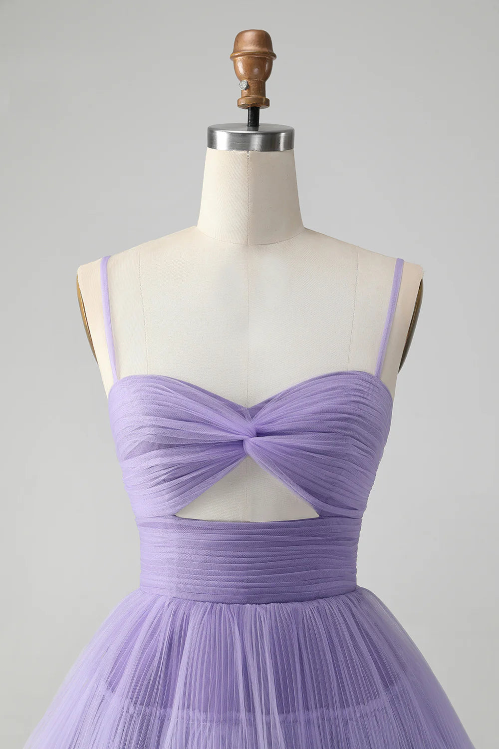 Cute Purple A Line Spaghetti Straps Short Tiered Homecoming Dress with Hollow Out