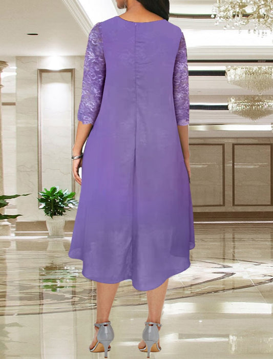 Taooobao™ Elegant A-Line Mother of the Bride Dress for Beach Wedding – Plus Size Chiffon Lace Dress with Long Sleeves