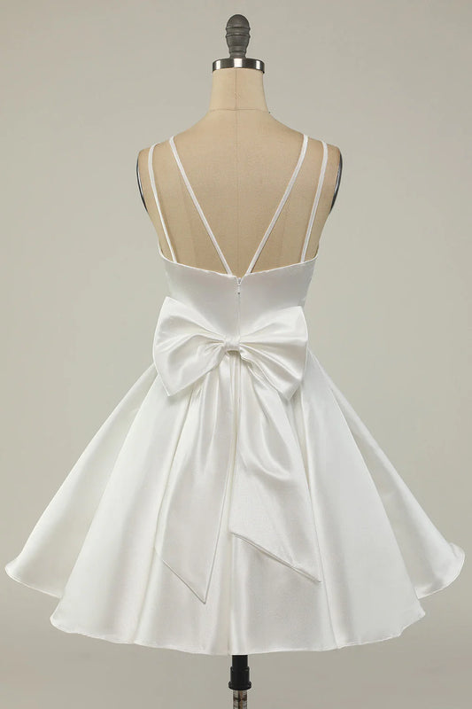 White Satin Short Prom Dress