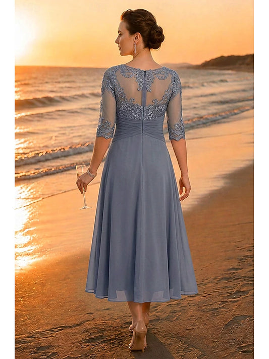 A-Line Asymmetrical Ankle Length Party Dress Cocktail Dress Wedding Guest Dress Mother of the Bride Dress Half Sleeve V Neck Elegant Plus Size High Low Wedding Guest Wedding Party Chiffon Lace