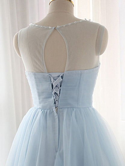 A-Line/Princess Scoop Beading Sleeveless Short/Mini Tulle Dresses