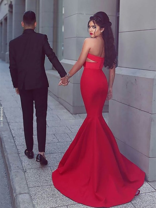 Mermaid Sweetheart Sleeveless Sweep/Brush Train With Ruched Stretch Crepe Dresses