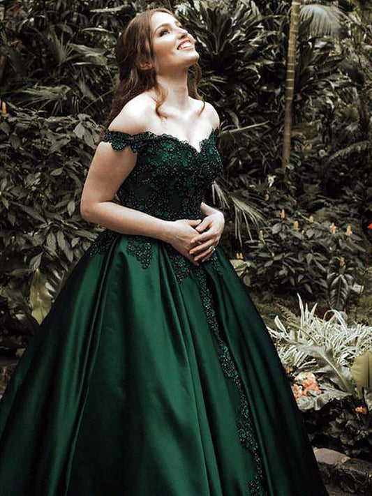 Ball Gown Evening Gown Luxurious Dress Quinceanera Prom Floor Length Sleeveless Off Shoulder Satin with Appliques
