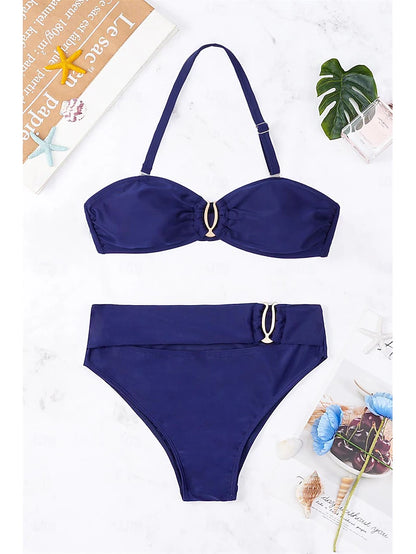 Women's Normal Swimwear Bikini Swimsuit 2 Piece Beach Wear Summer Plain Sleeveless Bathing Suits