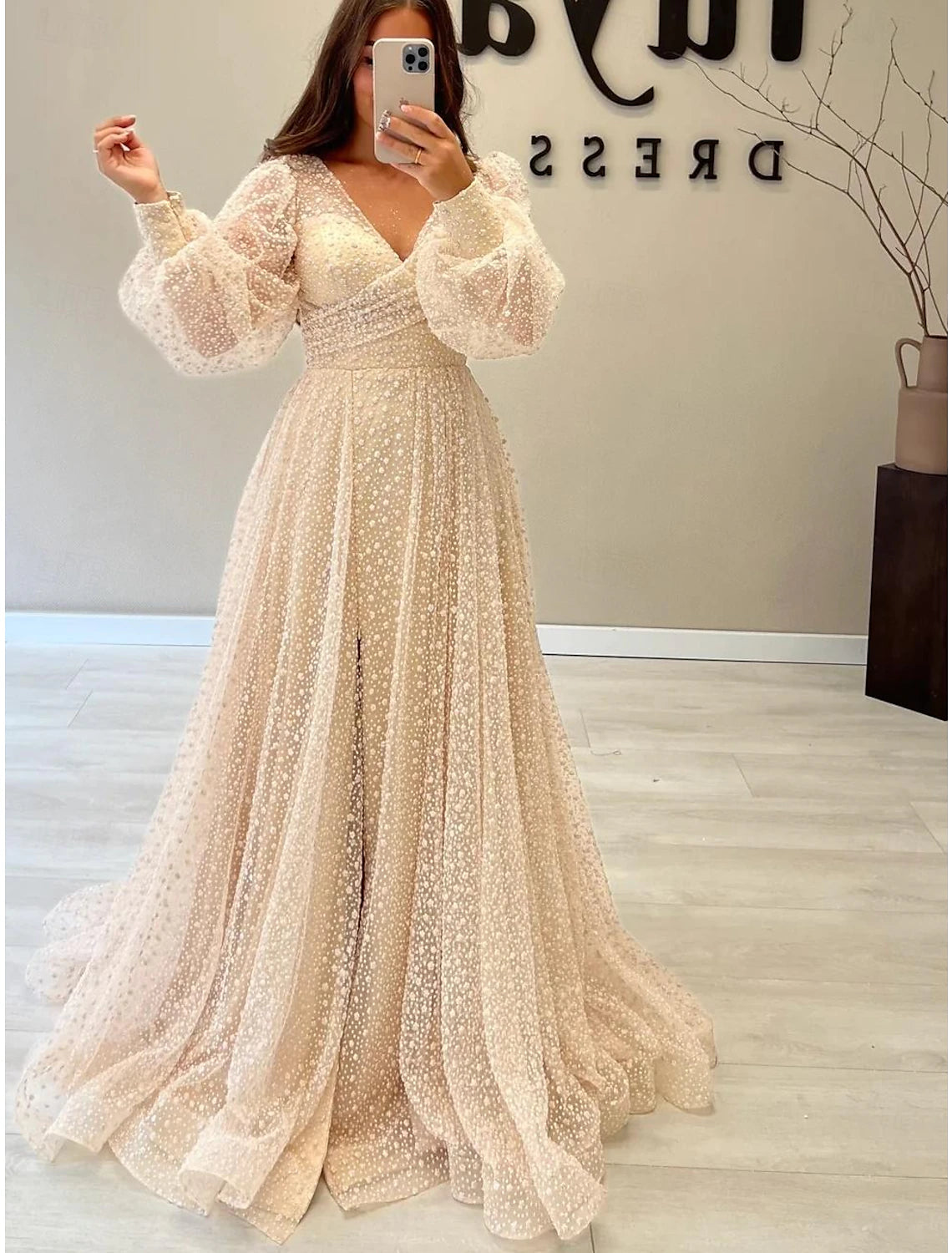 A-Line Prom Dresses Elegant Dress Formal Prom Floor Length Long Sleeve V Neck Sequined with Glitter Sequin dress to impress