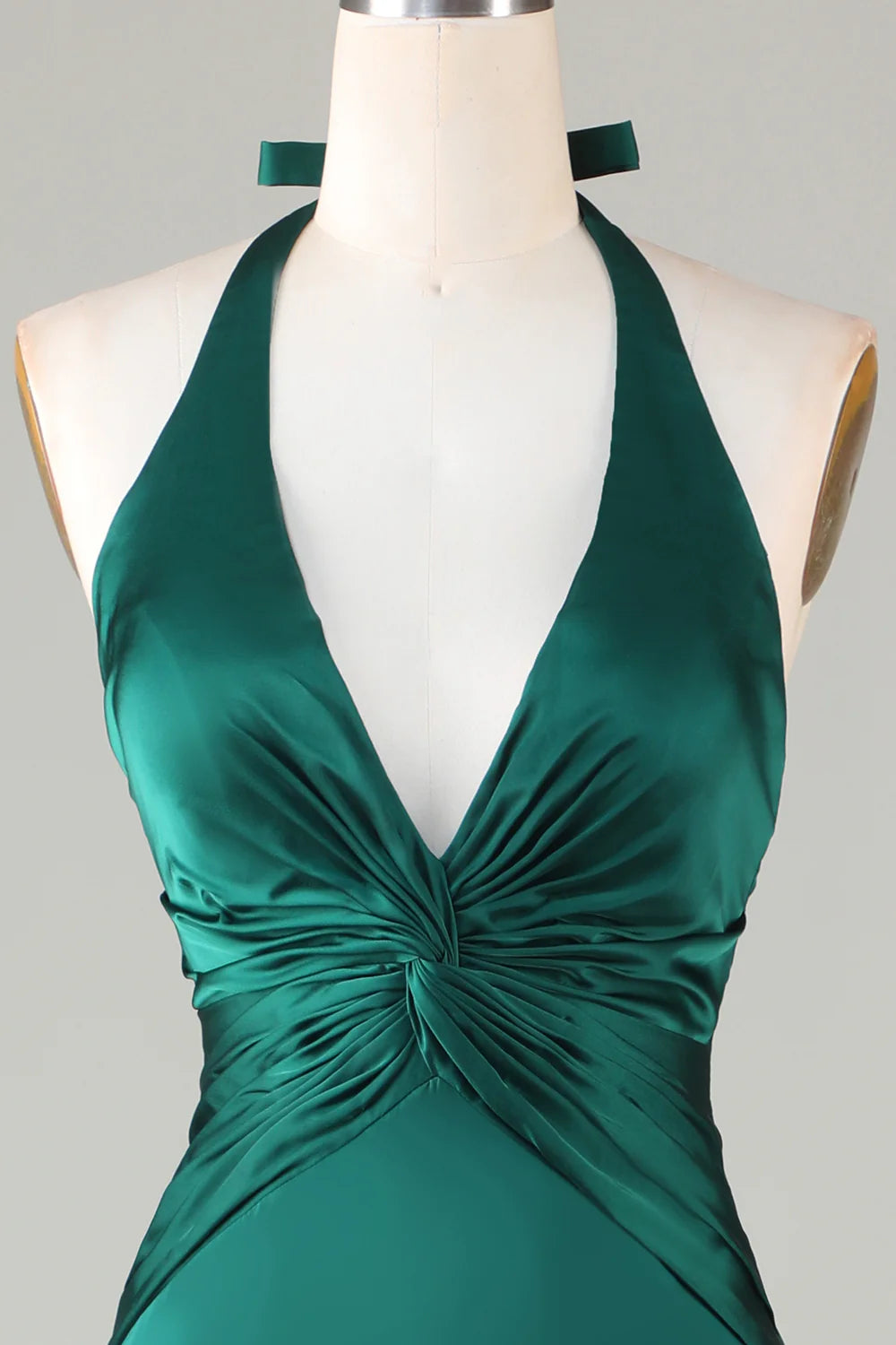 Mermaid Halter Dark Green Long Satin Bridesmaid Dress