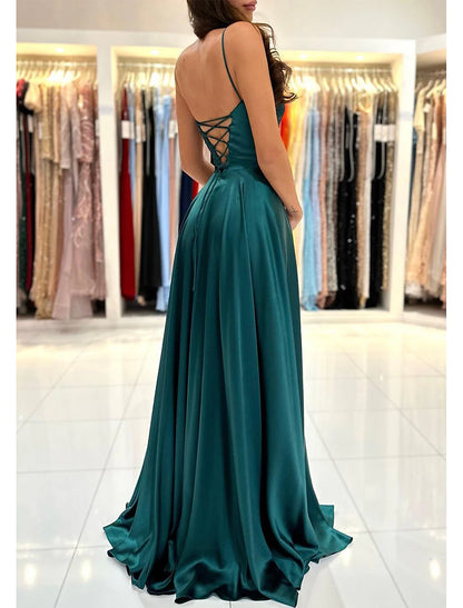 A-Line Prom Dresses Empire Dress Formal Prom Floor Length Sleeveless Sweetheart Imitation Silk Backless with Pleats Masquerade Dress