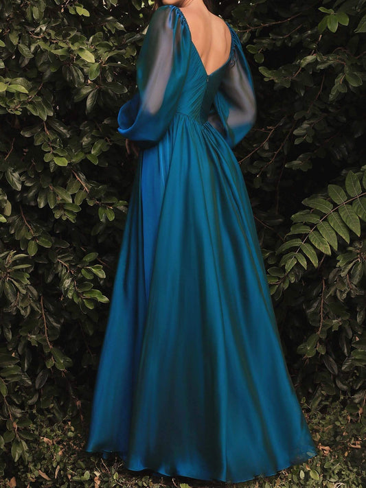 A-Line/Princess V-Neck Long Sleeves Floor-length Long Dresses