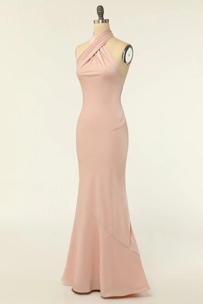 Mermaid One Shoulder Blush Long Bridesmaid Dress With Ruffles