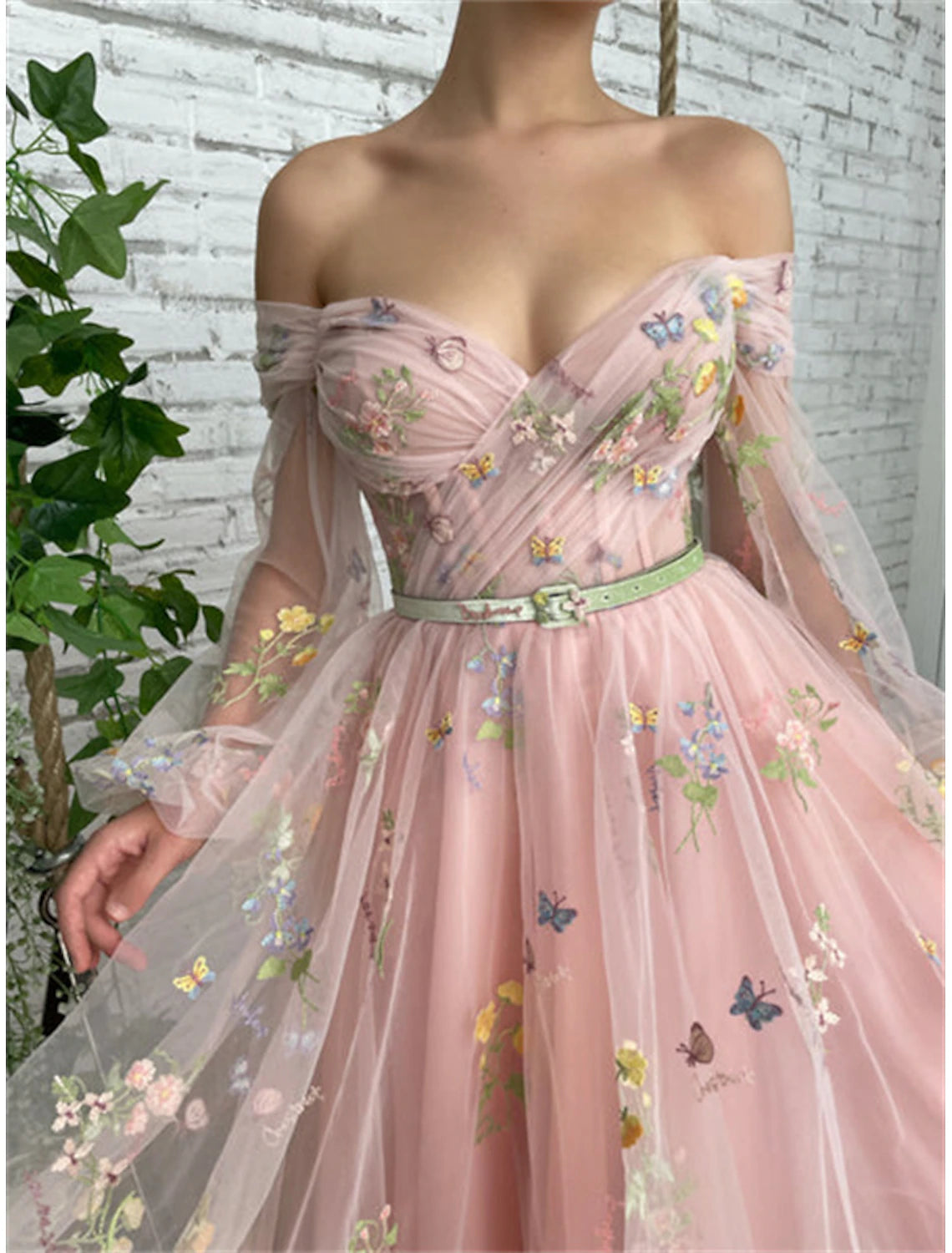 A-Line Prom Dresses Floral Dress Birthday Garden Party Ankle Length Long Sleeve Off Shoulder Fall Wedding Guest Lace with Embroidery Appliques dress to impress