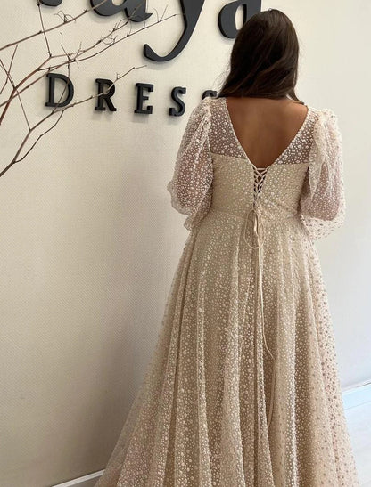 A-Line Prom Dresses Elegant Dress Formal Prom Floor Length Long Sleeve V Neck Sequined with Glitter Sequin dress to impress