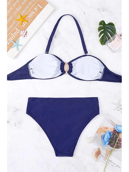 Women's Normal Swimwear Bikini Swimsuit 2 Piece Beach Wear Summer Plain Sleeveless Bathing Suits