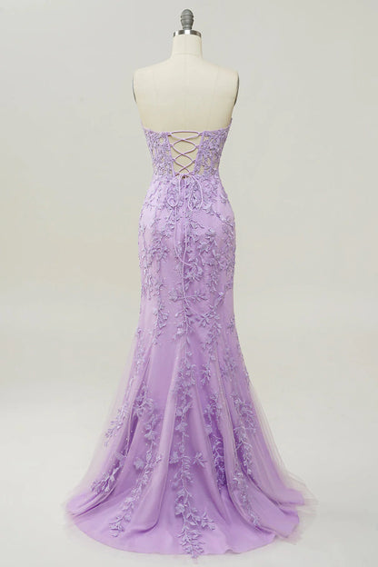 Sweetheart Neck Mermaid Purple Prom Dress With Appliques