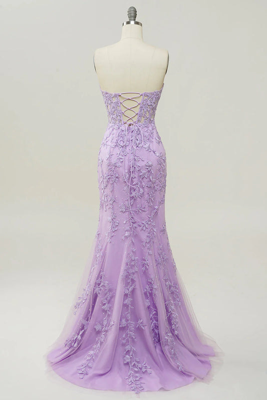 Sweetheart Neck Mermaid Purple Prom Dress With Appliques