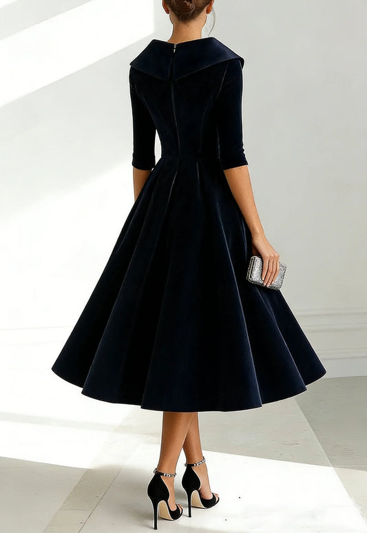 A-Line/Princess Shirt Collar Velvet Mother of the Bride Dresses Half Sleeves Tea-Length Ruffles